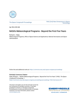 NASA's Meteorological Programs - Beyond the First Five Years