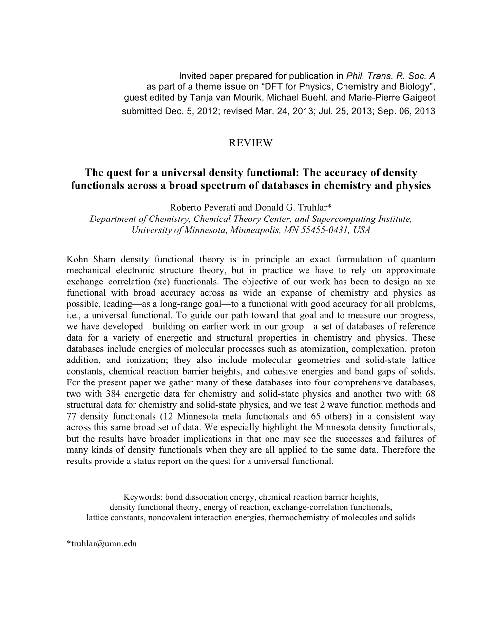 REVIEW the Quest for a Universal Density Functional