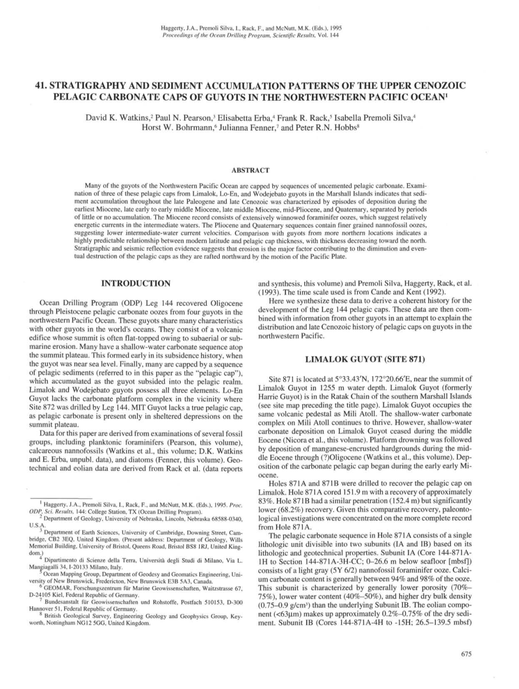 41. Stratigraphy and Sediment Accumulation Patterns of the Upper Cenozoic Pelagic Carbonate Caps of Guyots in the Northwestern Pacific Ocean1