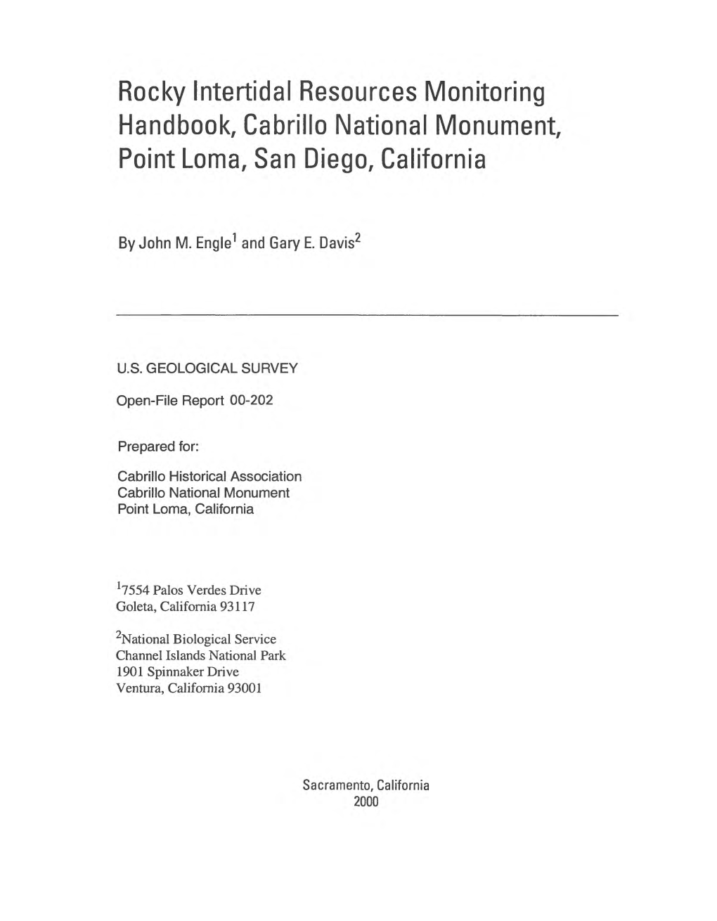 Rocky Intertidal Resources Monitoring Handbook, Cabrillo National Monument Point Loma, San Diego, California