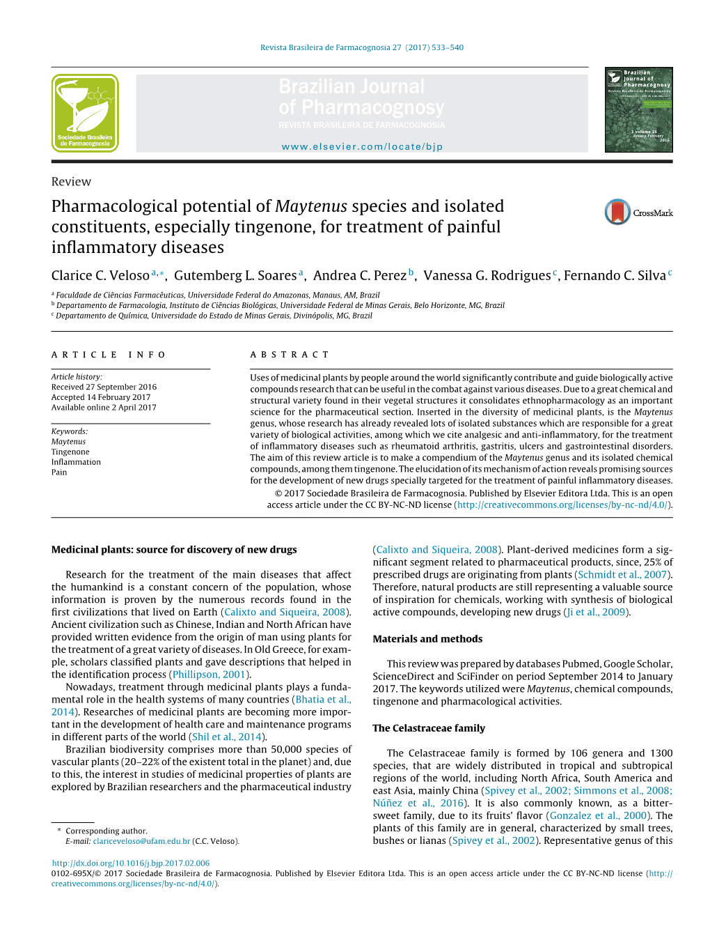 Pharmacological Potential of Maytenus Species and Isolated Constituents, Especially Tingenone, for Treatment of Painful Inflamma