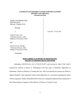 A Reply Brief in Support of Its Motion to Dismiss