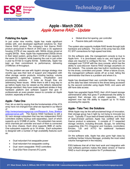 March 2004 Apple Xserve RAID - Update