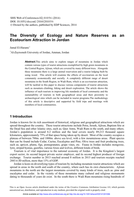 The Diversity of Ecology and Nature Reserves As an Ecotourism Attraction in Jordan