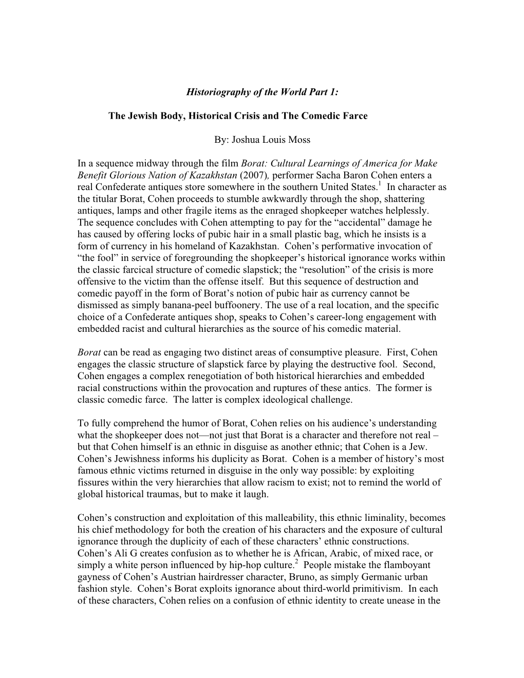 Historiography of the World Part 1: the Jewish Body