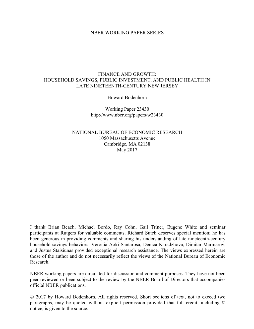 Finance and Growth: Household Savings, Public Investment, and Public Health in Late Nineteenth-Century New Jersey