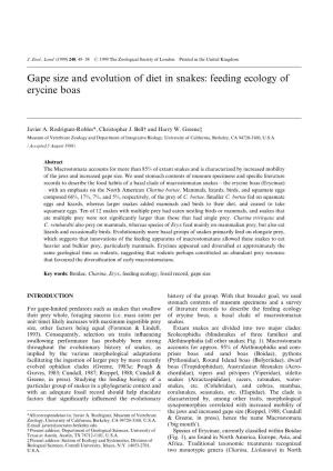 Gape Size and Evolution of Diet in Snakes: Feeding Ecology of Erycine Boas