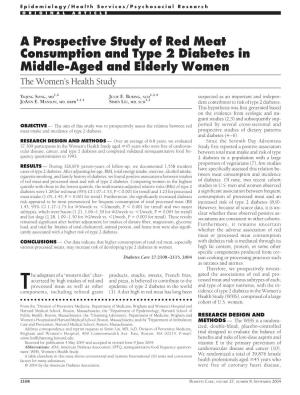 A Prospective Study of Red Meat Consumption and Type 2 Diabetes in Middle-Aged and Elderly Women the Women’S Health Study