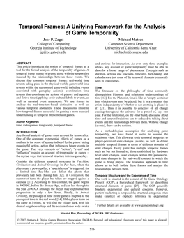 Temporal Frames: a Unifying Framework for the Analysis of Game Temporality Jose P