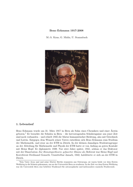 Beno Eckmann 1917-2008 1. Lebenslauf