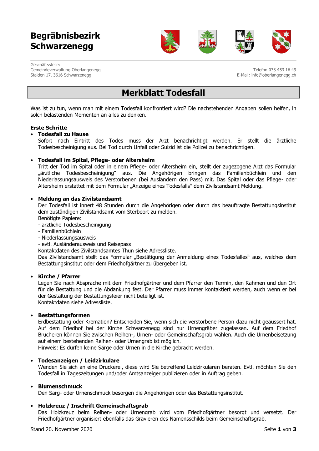 Merkblatt Todesfall