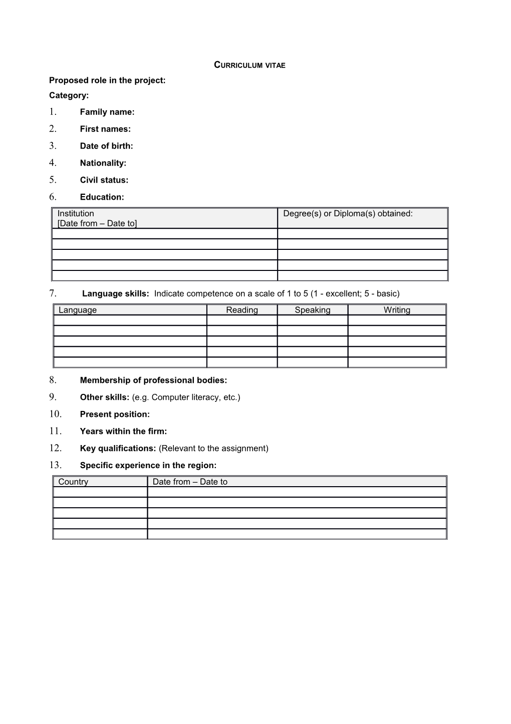 CV Template - EU Format