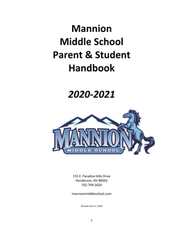 Mannion Middle School Parent & Student Handbook 2020-2021