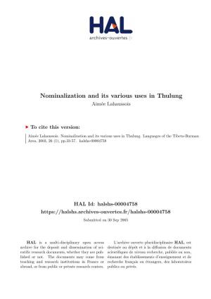Nominalization and Its Various Uses in Thulung Aimée Lahaussois