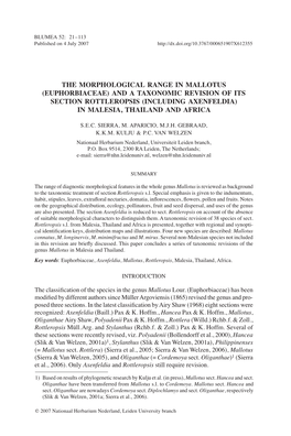 The Morphological Range in Mallotus (Euphorbiaceae) and a TAXONOMIC Revision of Its Section ROTTLEROPSIS (Including Axenfeldia) in MALESIA, Thailand and Africa