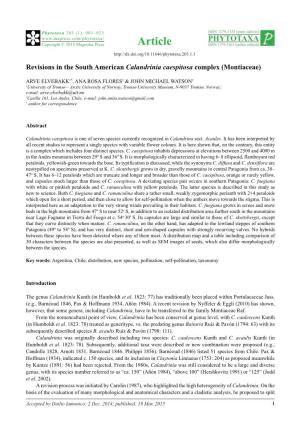 Revisions in the South American Calandrinia Caespitosa Complex (Montiaceae)