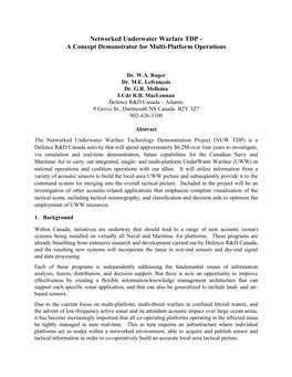 Networked Underwater Warfare TDP - a Concept Demonstrator for Multi-Platform Operations