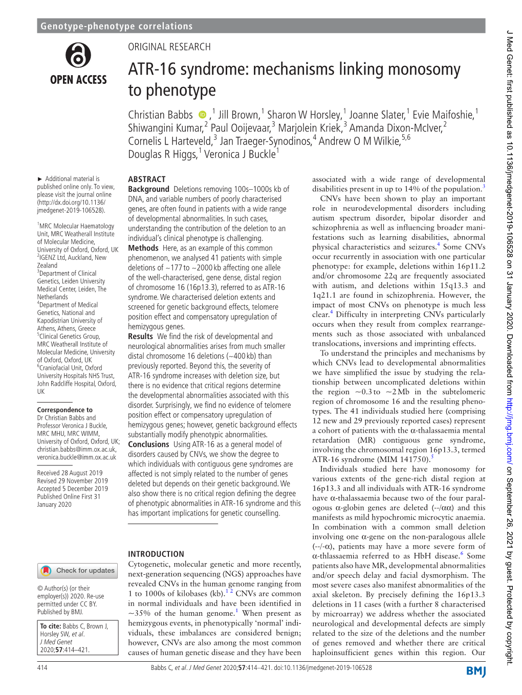 ATR-16 Syndrome: Mechanisms Linking Monosomy to Phenotype - DocsLib