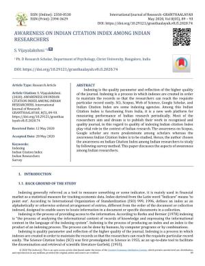 Awareness on Indian Citation Index Among Indian Researchers