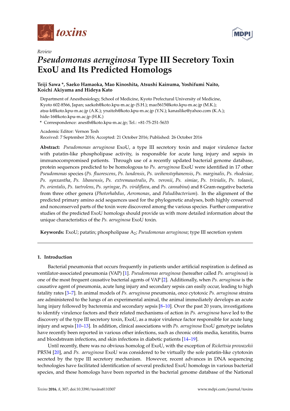 Pseudomonas Aeruginosa Type III Secretory Toxin Exou and Its Predicted Homologs