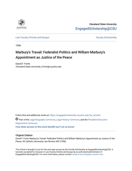 Marbury's Travail: Federalist Politics and William Marbury's Appointment As Justice of the Peace