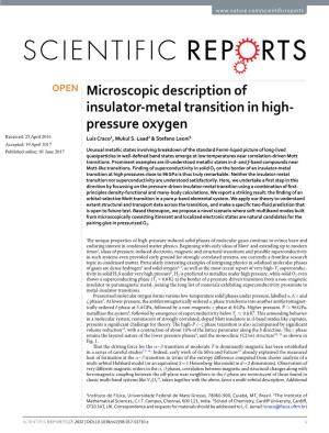 Microscopic Description of Insulator-Metal Transition in High- Pressure Oxygen Received: 25 April 2016 Luis Craco1, Mukul S