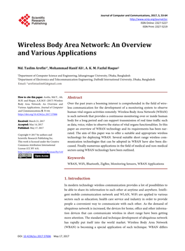 Wireless Body Area Network: an Overview and Various Applications