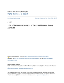 The Economic Aspects of California Missions, Robert Archibald