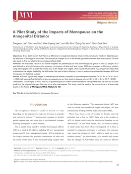 A Pilot Study of the Impacts of Menopause on the Anogenital Distance