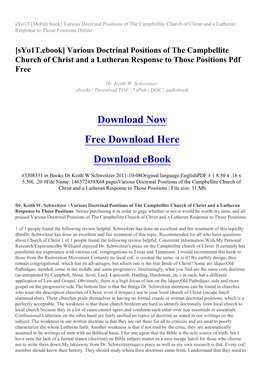 Various Doctrinal Positions of the Campbellite Church of Christ and a Lutheran Response to Those Positions Online