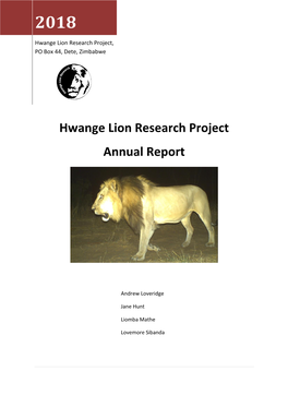 Hwange Lion Research Project Annual Report