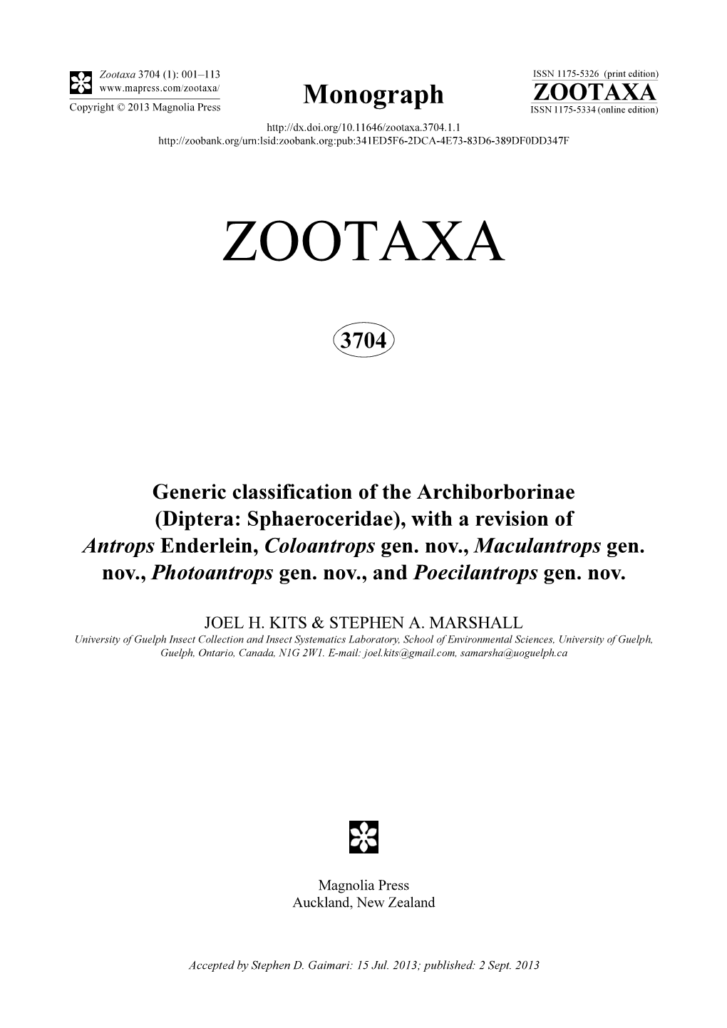(Diptera: Sphaeroceridae), with a Revision of Antrops Enderlein, Coloantrops Gen