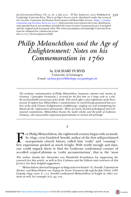 Philip Melanchthon and the Age of Enlightenment: Notes on His Commemoration in 