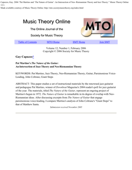 MTO 12.1: Pat Martino's the Nature of Guitar