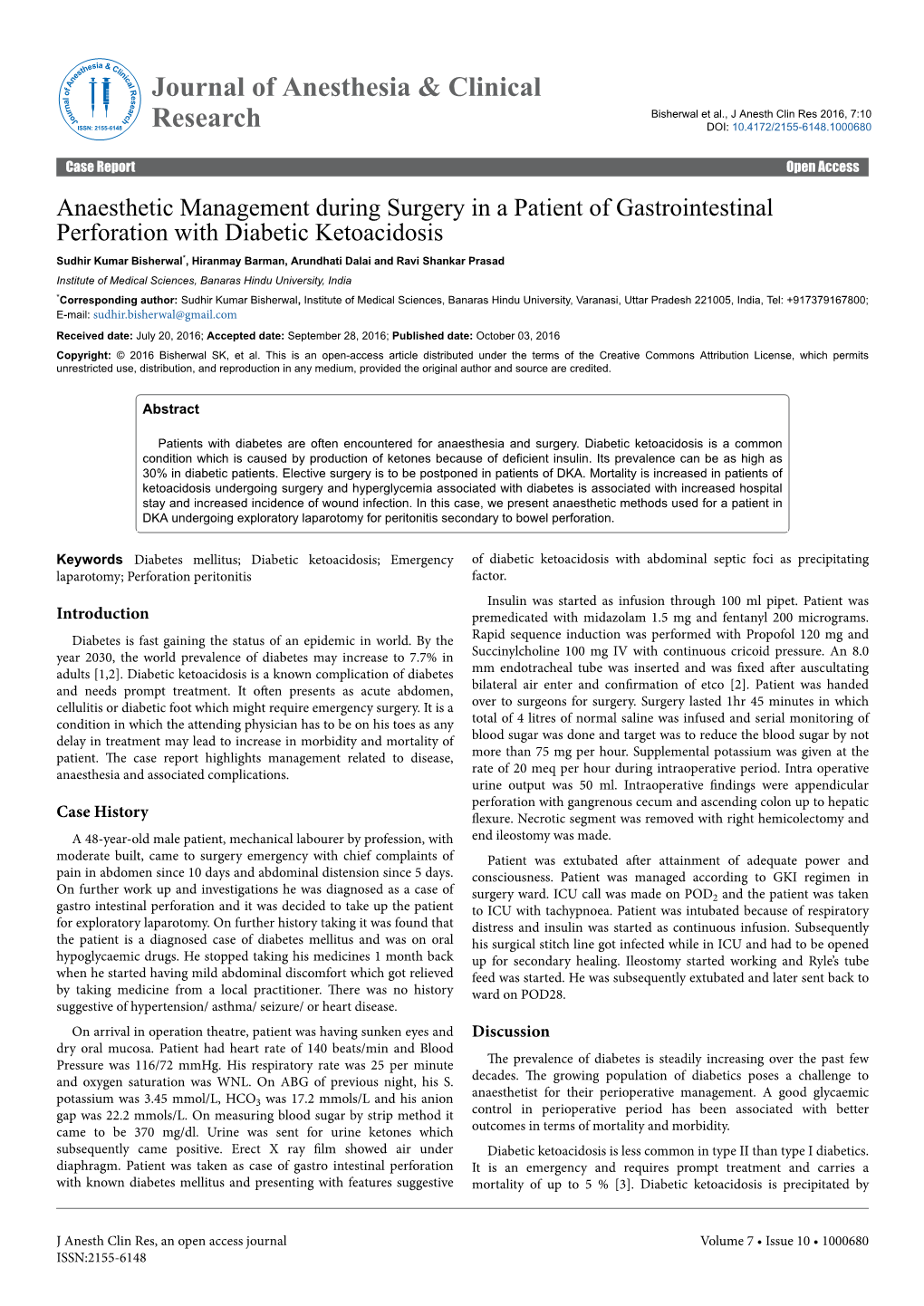 Anaesthetic Management During Surgery in a Patient Of