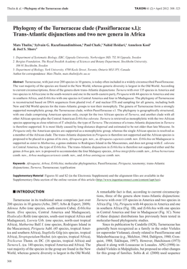 Phylogeny of the Turneraceae Clade (Passifloraceae S.L.): Trans-Atlantic Disjunctions and Two New Genera in Africa