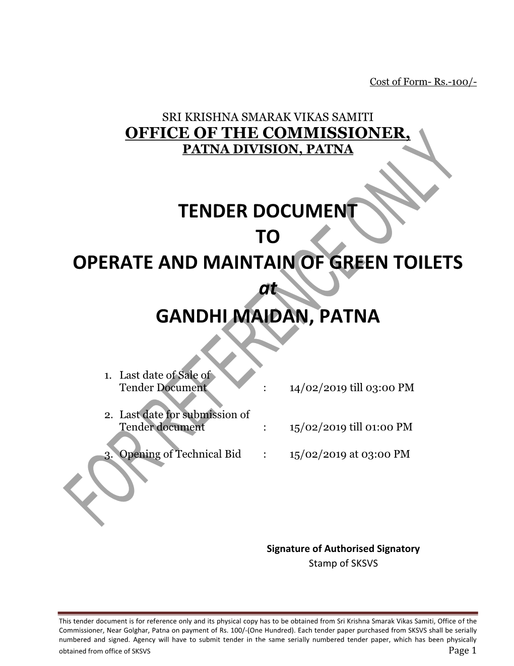 Tender for Public Toilets in Gandhi Maidan