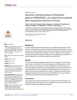 Genomic Characterization of Kerstersia Gyiorum SWMUKG01, an Isolate from a Patient with Respiratory Infection in China
