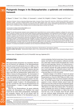 Phylogenetic Lineages in the Botryosphaeriales: a Systematic and Evolutionary Framework