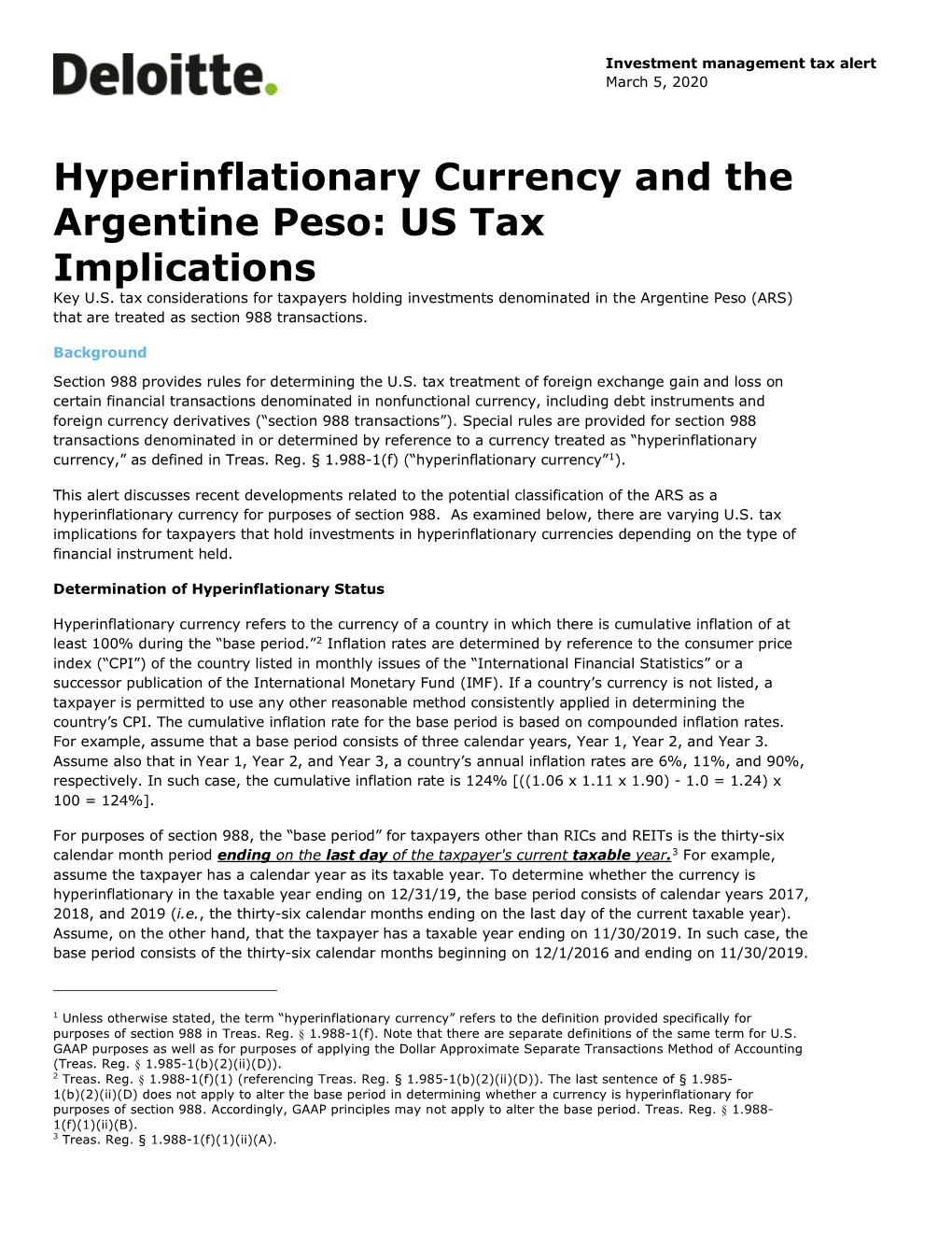 Hyperinflationary Currency and the Argentine Peso: US Tax