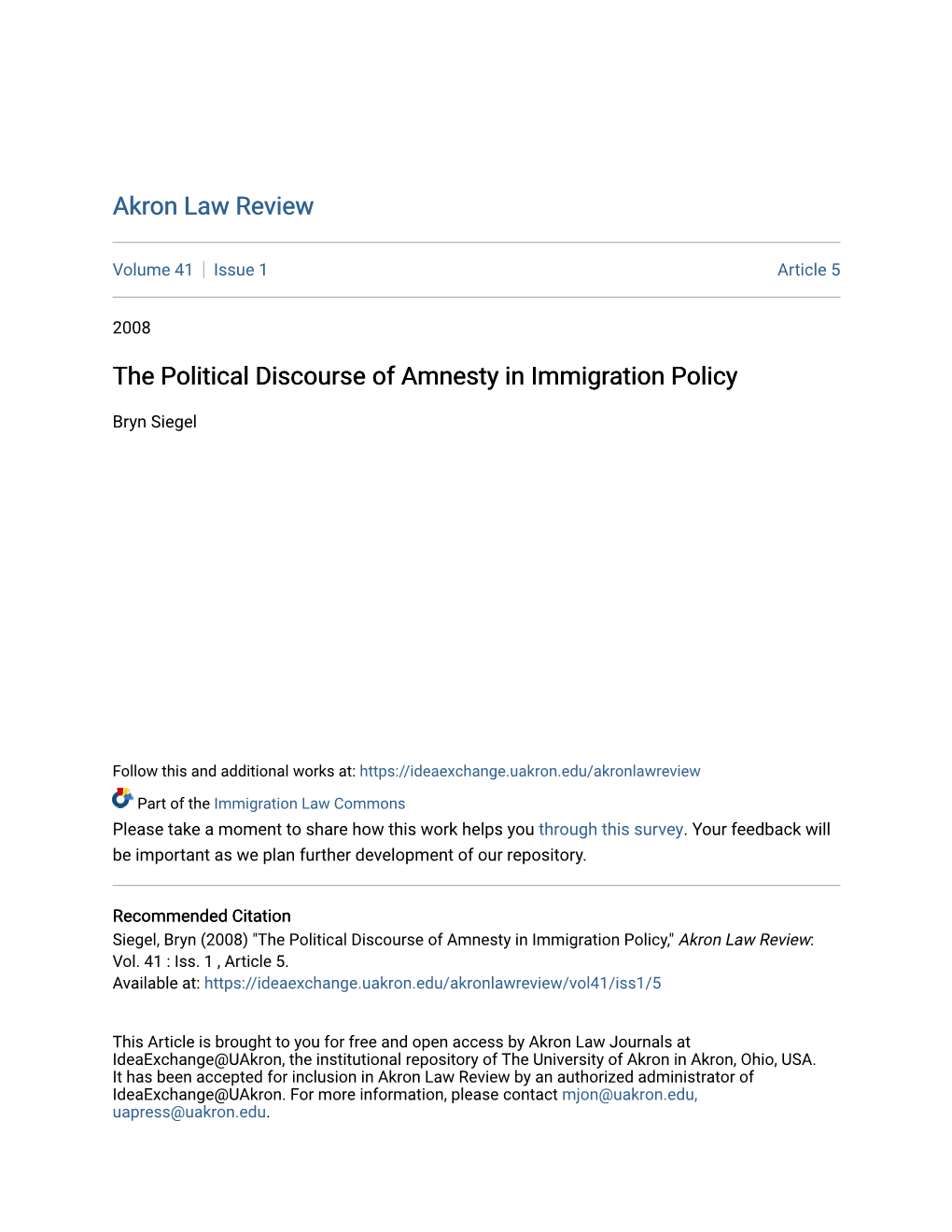 The Political Discourse of Amnesty in Immigration Policy