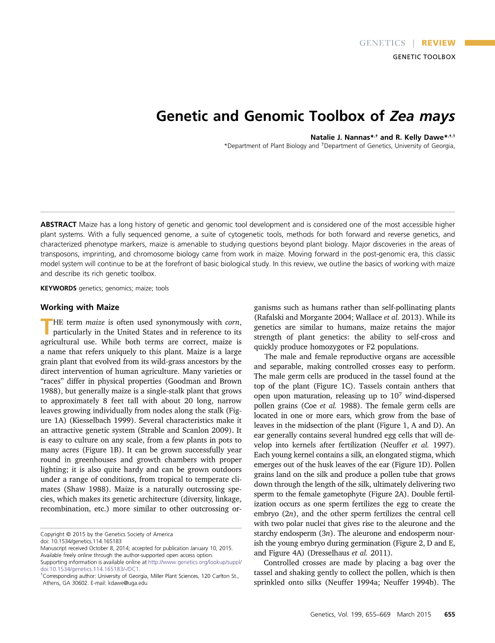 Genetic and Genomic Toolbox of Zea Mays