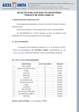 Seleção Para Estágio No Ministério Público De Pernambuco