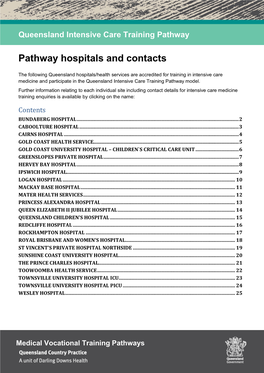 ICU Training Pathway Hospitals and Contact List