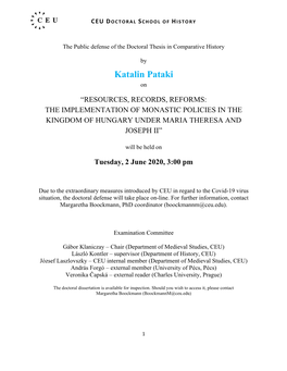 The Public Defense of the Doctoral Thesis in Comparative History