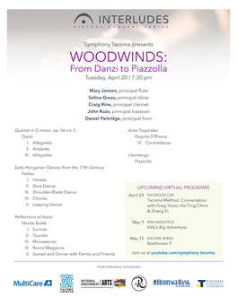 WOODWINDS: from Danzi to Piazzolla Tuesday, April 20 | 7:30 Pm