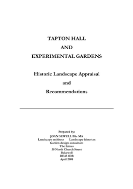 TAPTON HALL and EXPERIMENTAL GARDENS Historic Landscape