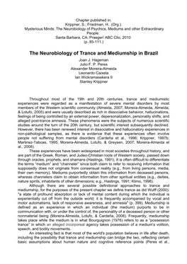 The Neurobiology of Trance and Mediumship in Brazil Joan J