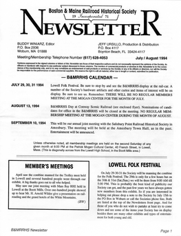 Boston & Maine Railroad Historical Society W ^ MEMBER's MEETINGS LOWELL FOLK FESTIVAL