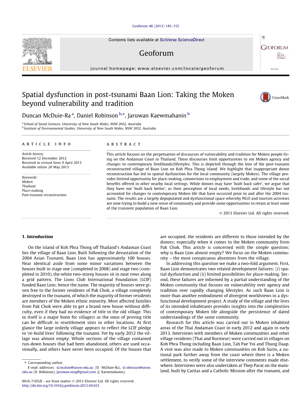 Spatial Dysfunction in Post-Tsunami Baan Lion